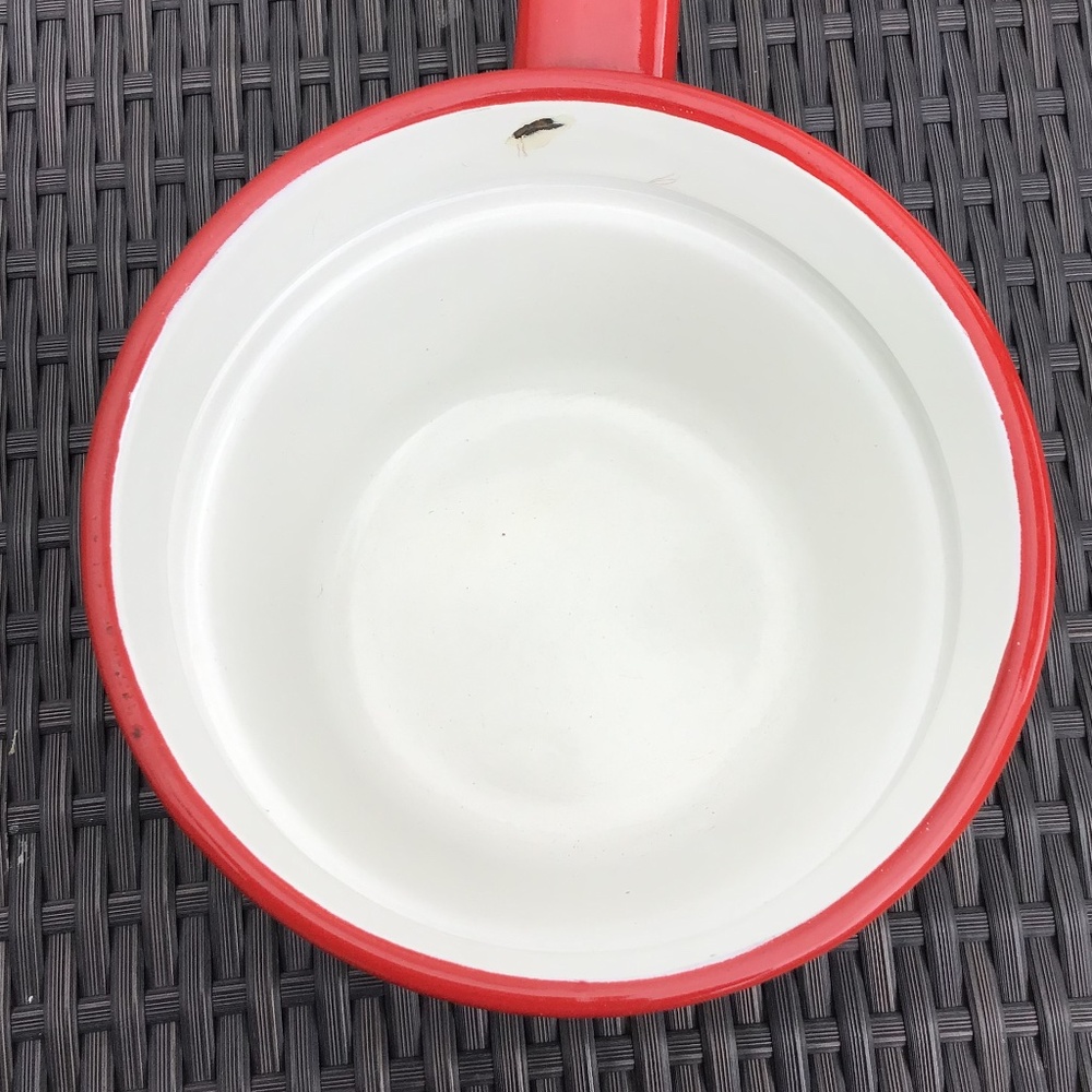 Vintage Enamelware Double Boiler White Red 3 Piece Set Farmhouse - Picture 9 of 15